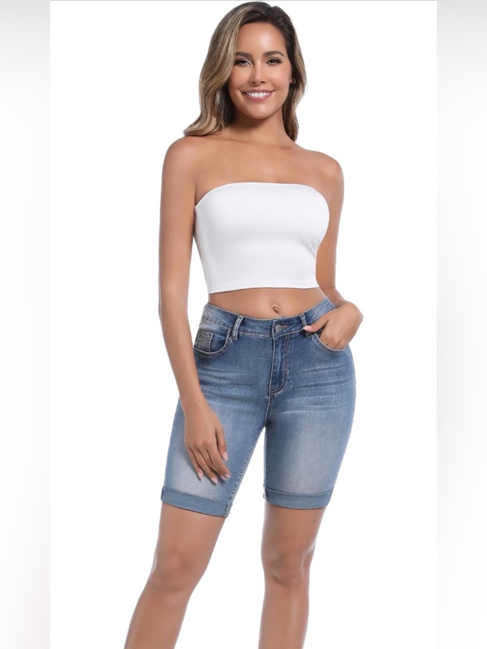 Classic Mid-Rise Blue Denim Jean Shorts for Women-size M- 9” inseam